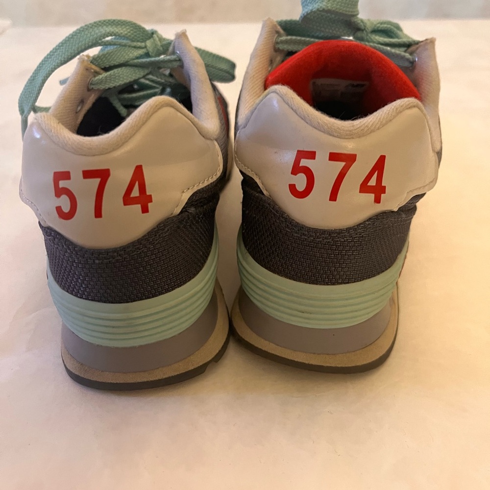 New Balance Charcoal and Red Sneakers with Mint Laces - Picture 6 of 8
